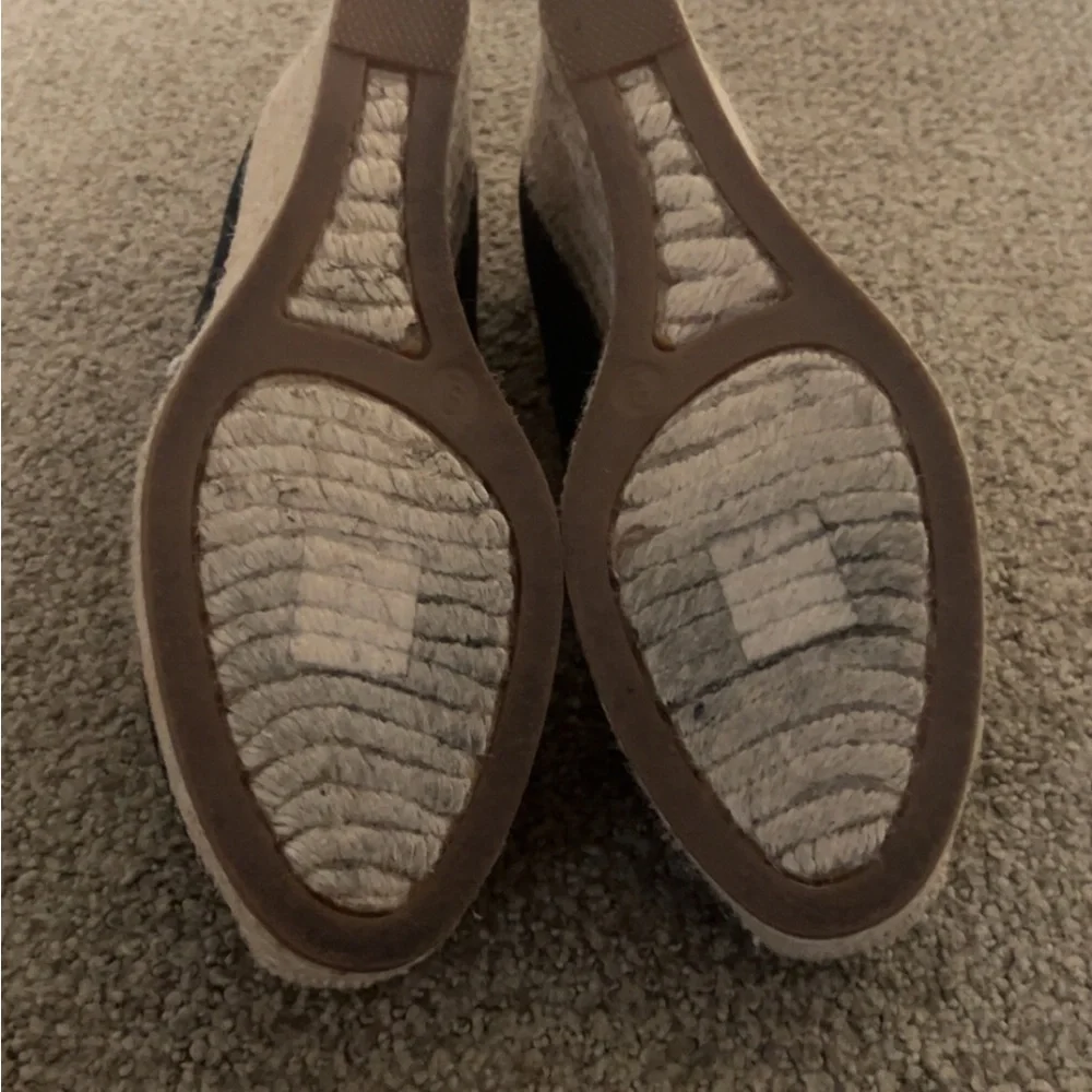J. Crew Black Suede Wedge Espadrilles with Natural Jute Trim